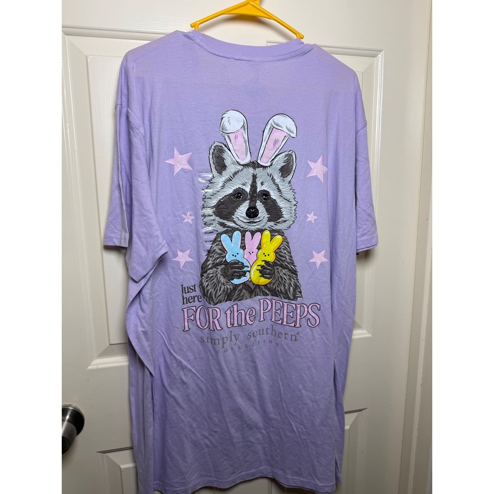 Simply Southern Lilac Purple Raccoon Bunny Easter Peeps Graphic Tee XXL NWT
